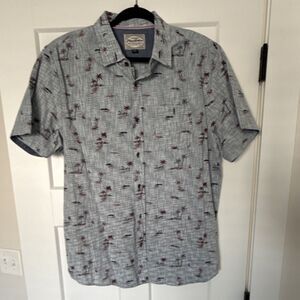 Flag & Anthem Gray Floral Cotton Short Sleeve Button-Up Beach Shirt Men's Size L